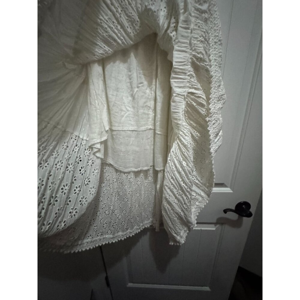 Keren Hart White Eyelet Tiered Maxi Skirt XL 100% Cotton Made In India Vintage B - Picture 4 of 5